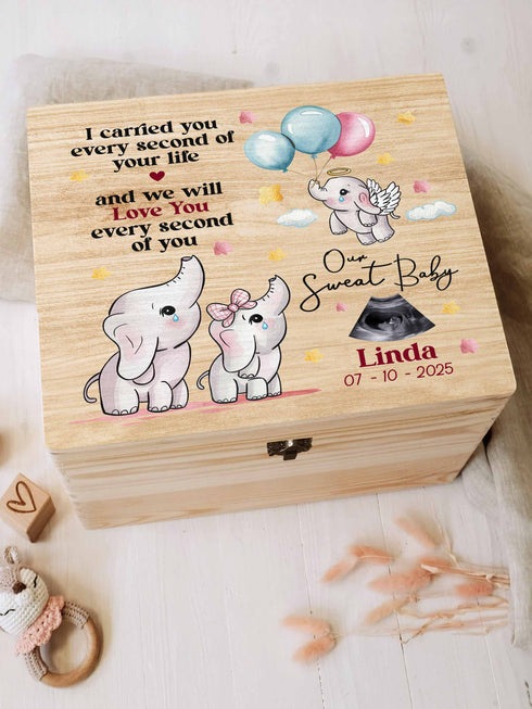 Personalized Baby Memorial Wooden Box – Our Sweet Baby Elephant Design